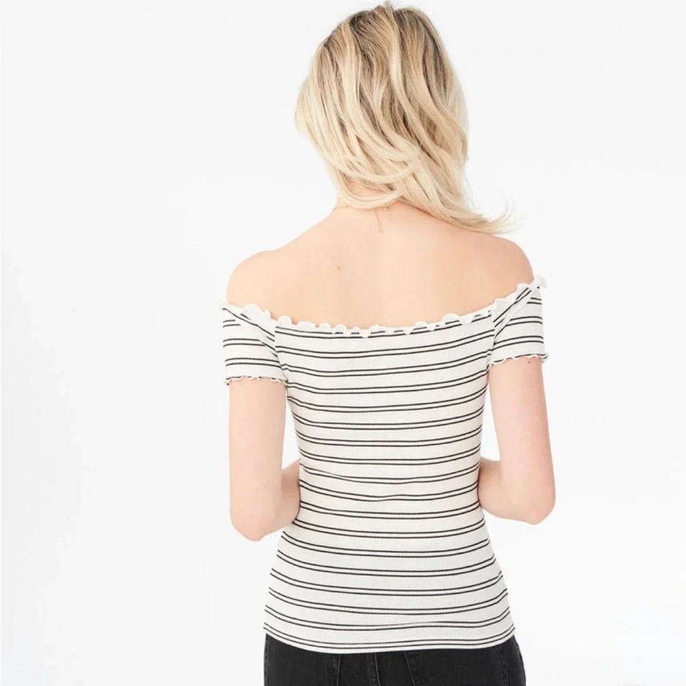 Aeropostale Striped V-Wire Off-The-Shoulder Top XS - Picture 2 of 4